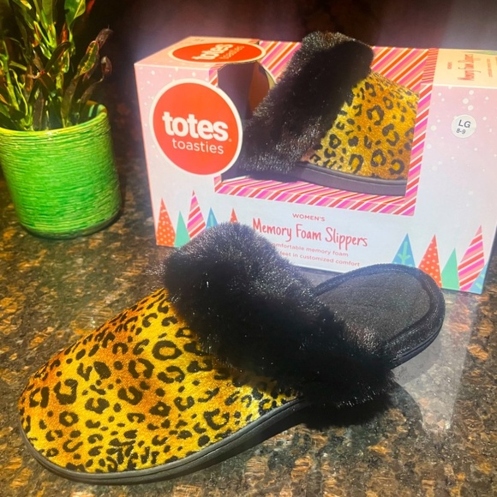 Women's Slippers Memory Foam Slide-on Slippers Leopard Print totes Toasties